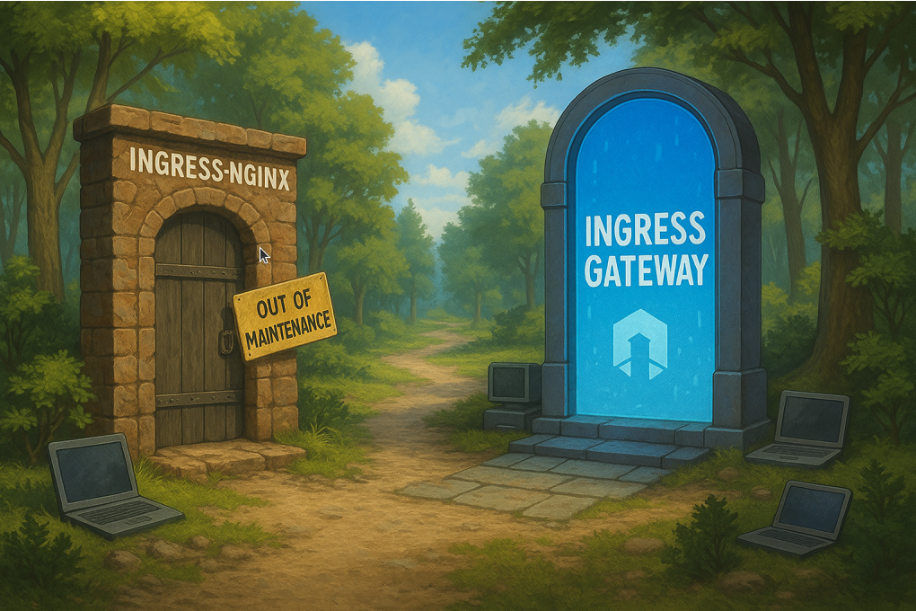 Featured article image — Kubernetes Announces Retirement of ingress-nginx Featured illustration for: Kubernetes Announces Retirement of ingress-nginx